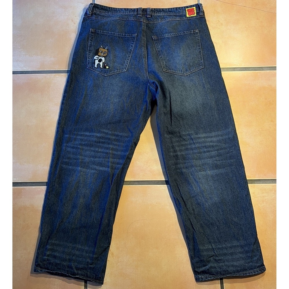 Empyre Vintage Baggy Denim Jeans Graffiti Cat Design Size 38x32 - Picture 11 of 16
